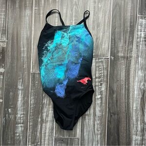 Black and Blue Training Swimsuit with Red Mustang